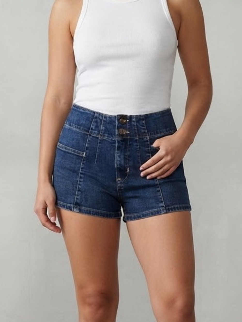 No Boundaries Trendy Retro Dark Wash Denim Shorts High Waisted Utility Shorts